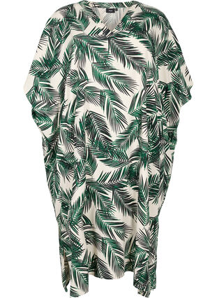 Printed caftan viscose dress, Green Leaf, Packshot image number 0