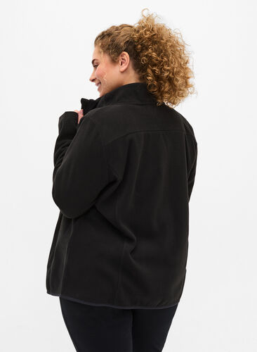High-neck fleece jacket with pockets, Black, Model image number 1