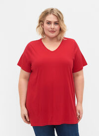 Short sleeve t-shirt with a-shape, Lipstick Red, Model
