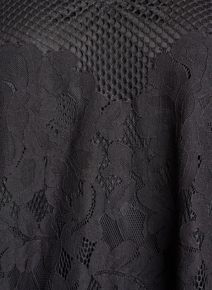 Lace blouse with V-neck and 1/2 sleeves, Black, Packshot image number 2