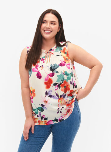 Floral top with tie detail, Buttercream Flower, Model image number 0