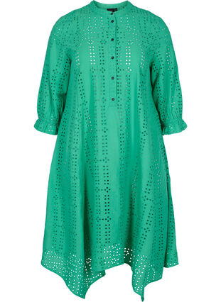 Cotton dress with broderie anglaise, Holly Green, Packshot image number 0
