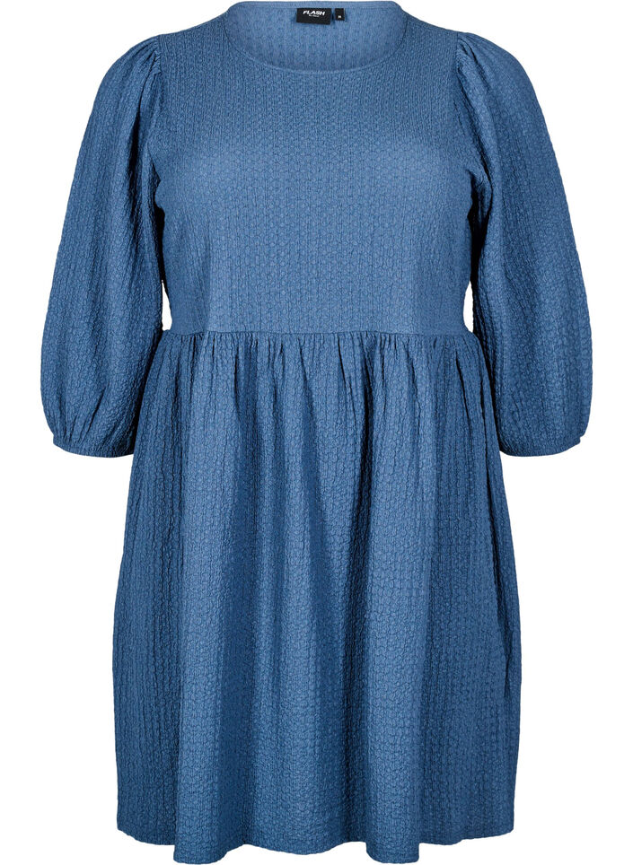 FLASH - Short dress with texture and 3/4 sleeves, Sargasso Sea, Packshot image number 0