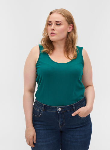 Solid colour basic top, Teal Green, Model image number 0