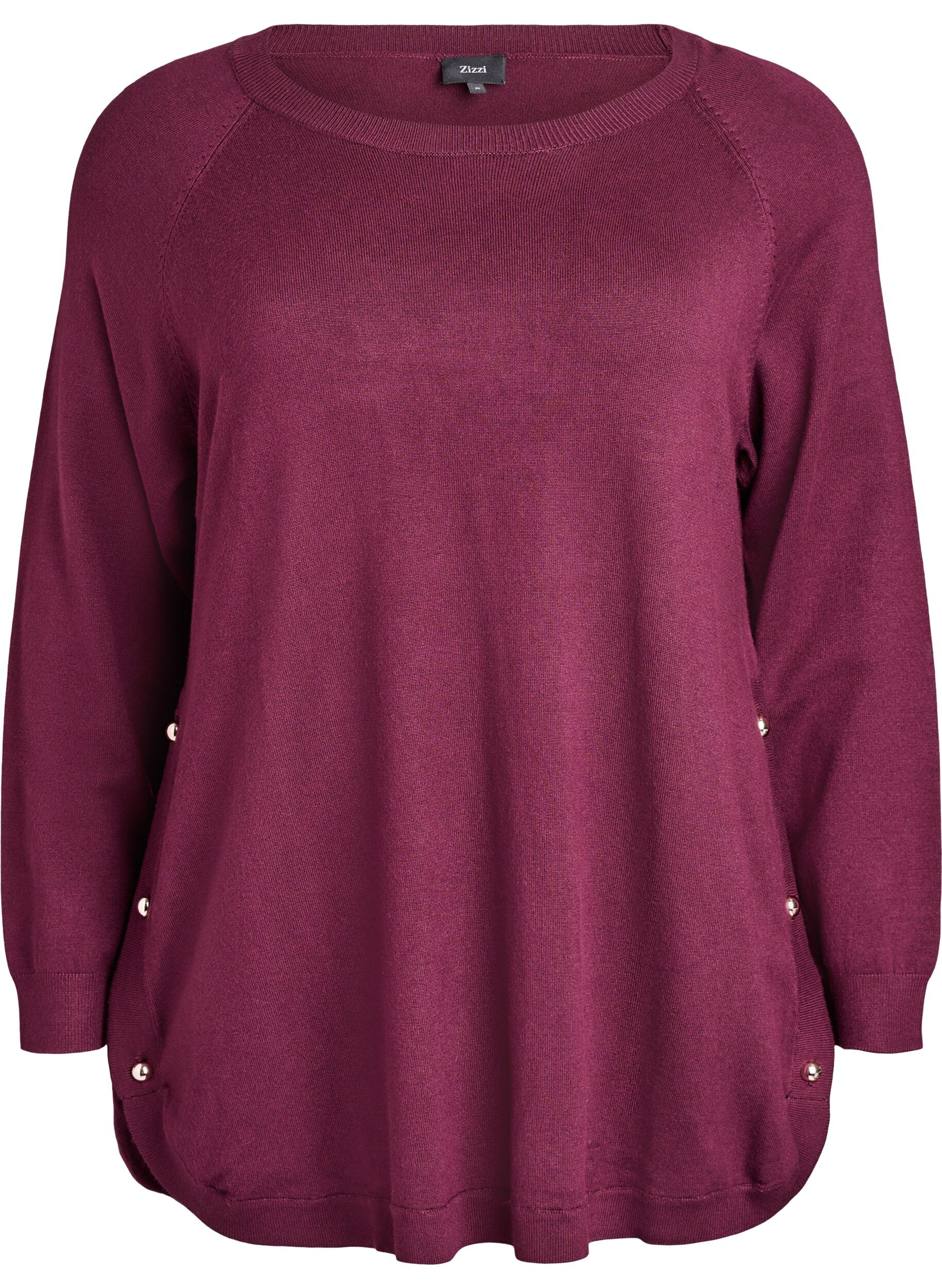 ZizzifashionKnitted blouse with side buttons, Red, Packshot image number 0