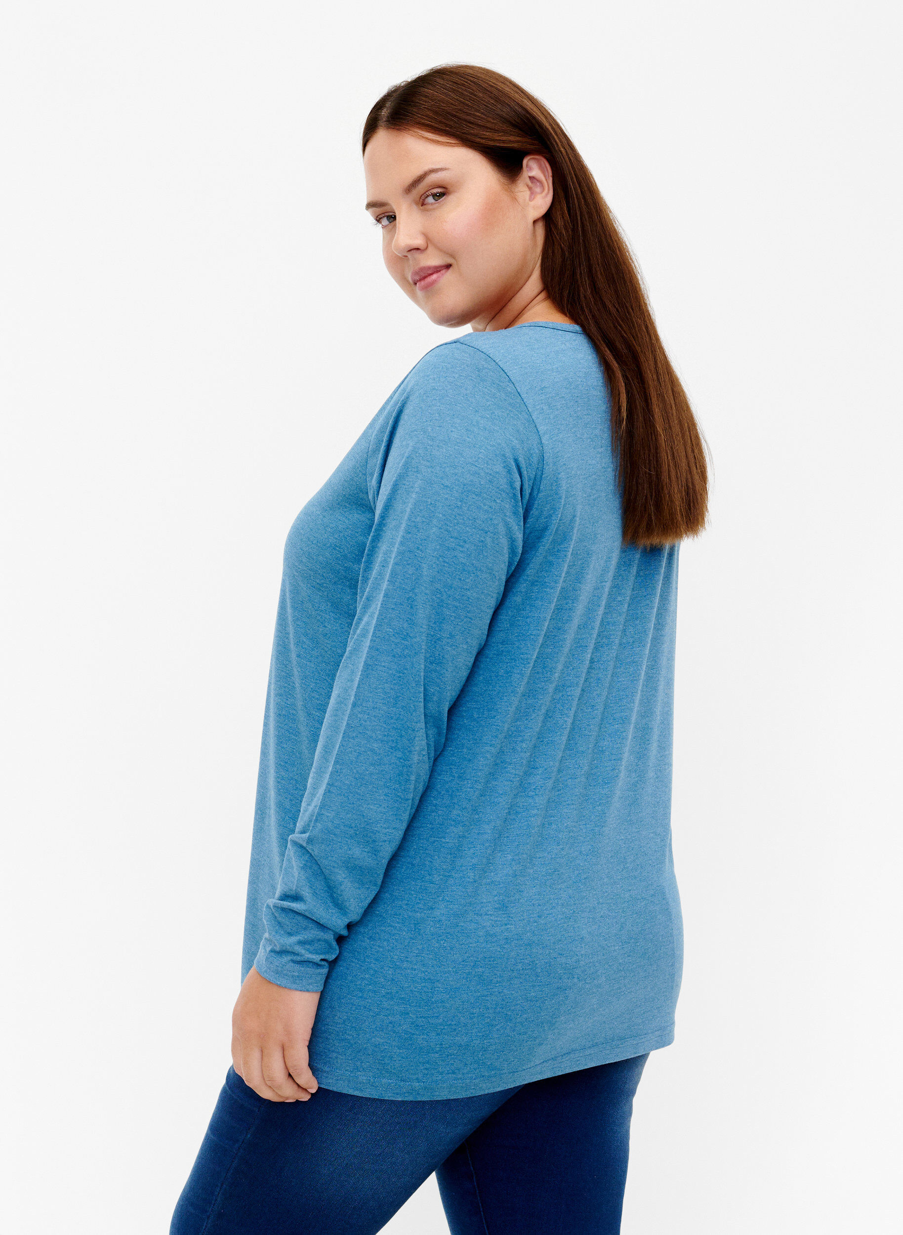 Zizzifashion Melange blouse with long sleeves, Legion Blue Mel., Model image number 1