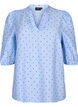 	 Dotted blouse with 3/4 sleeves in viscose material, Light Blue Dot, Packshot image number 0