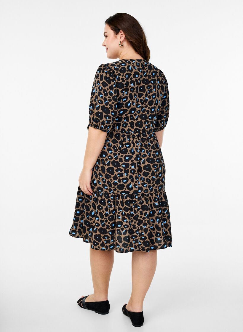 Wrap dress with short sleeves, Fossil w.Bl.Leo AOP, Model image number 1