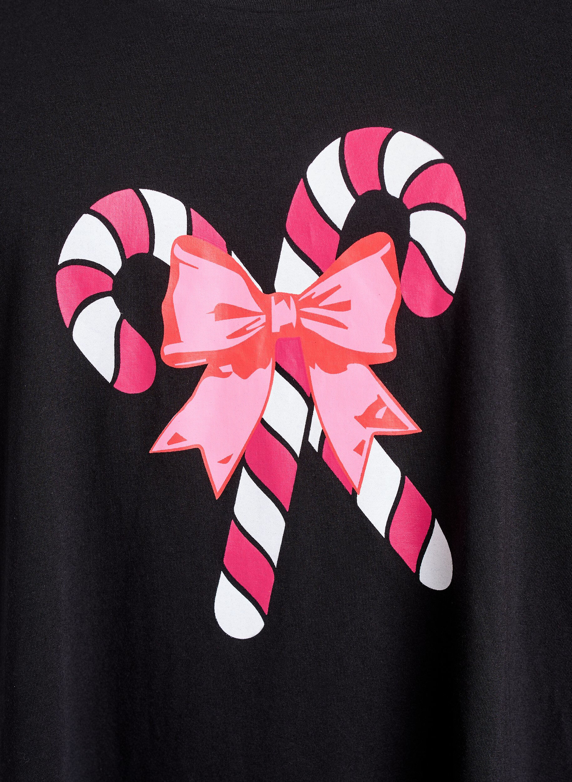 Zizzifashion Nightdress in organic cotton with Christmas motif, Black, Packshot image number 2