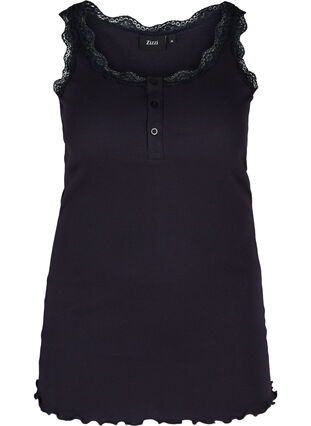 Ribbed tank top with lace and buttons, Night Sky, Packshot image number 0