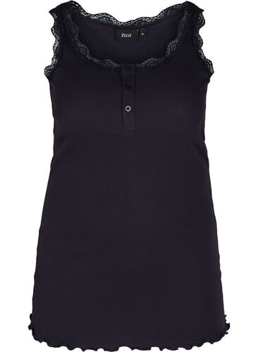 Ribbed tank top with lace and buttons, Night Sky, Packshot image number 0