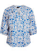 3/4 sleeve cotton blouse with flowers, Blue, Packshot image number 0