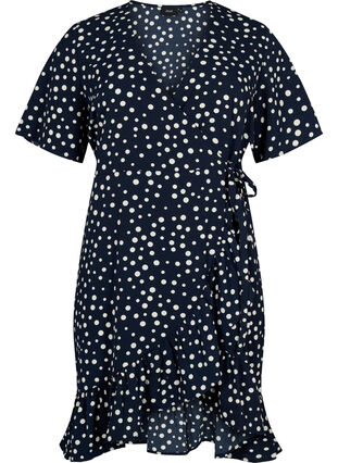 Dotted wrap dress with short sleeves, Night Sky Dot, Packshot image number 0