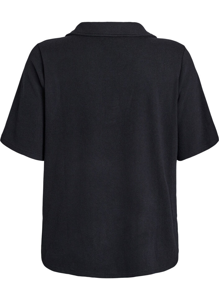 Jersey blouse with collar and short sleeves, Black, Packshot image number 1