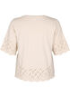 T-shirt with broderie anglaise and scalloped edges, Beige, Packshot image number 1