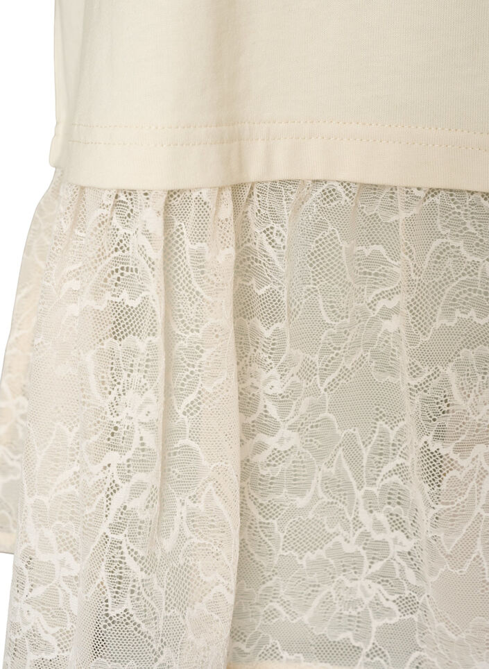 Loose T-shirt with wide lace trim, Beige, Packshot image number 3