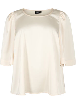 Satin blouse with half-length sleeves, Champagne, Packshot image number 0