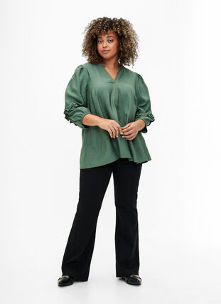 Blouse with ruffles, Duck Green, Model image number 2