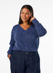 Jersey blouse with a V-neck and long sleeves, Blue, Model image number 0