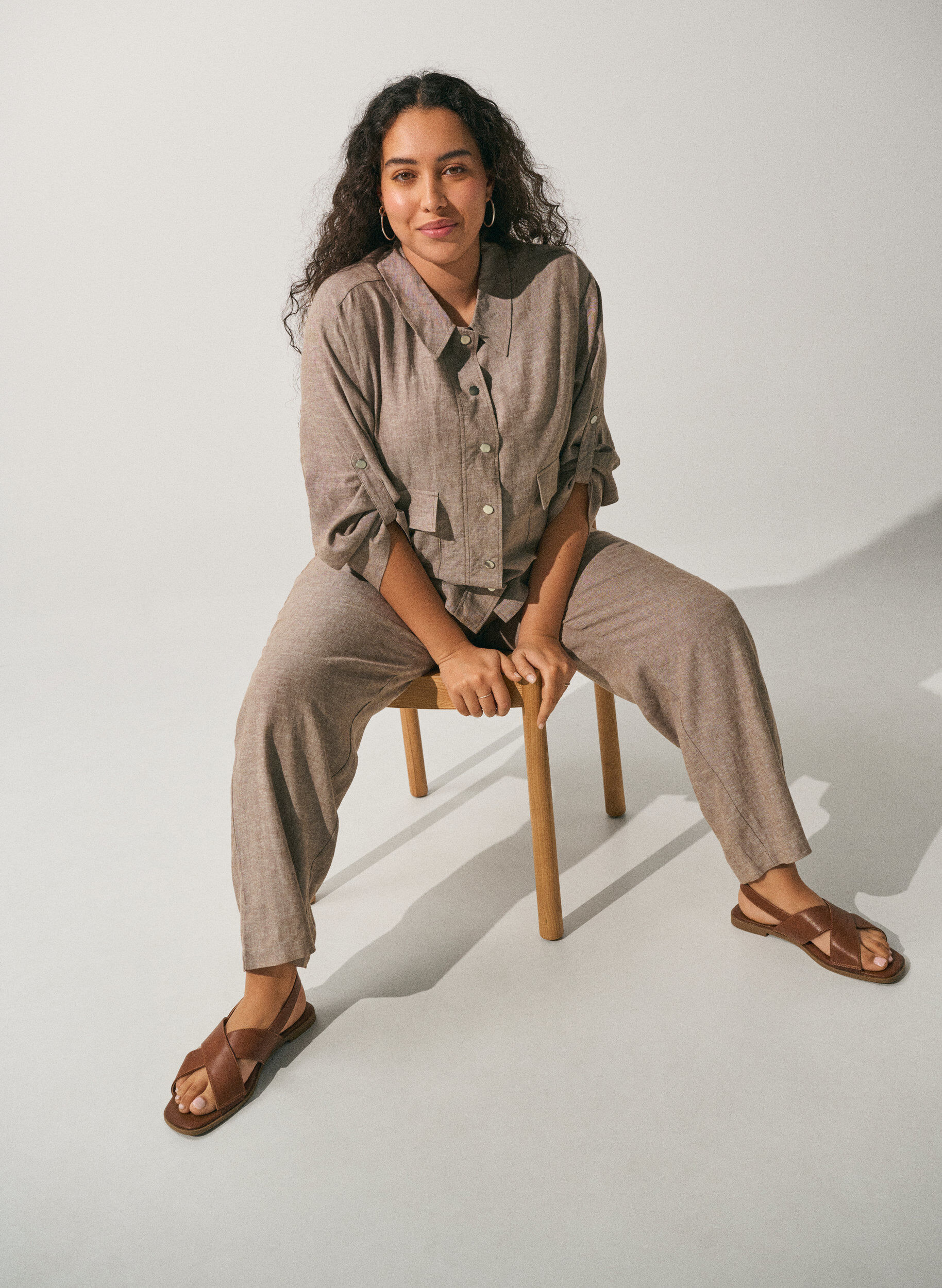 ZizzifashionLoose trousers in linen and viscose, Brown, Image image number 0