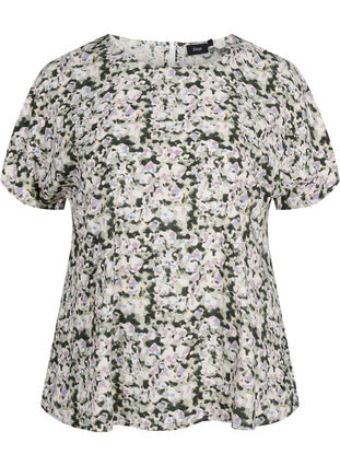 Short-sleeved viscose blouse, Green Purple Mix, Packshot image number 0