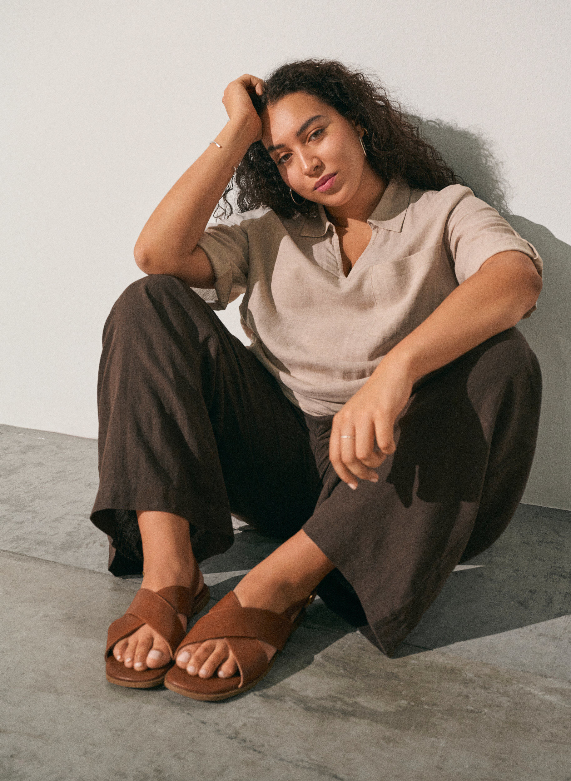 Wide-leg linen and viscose trousers