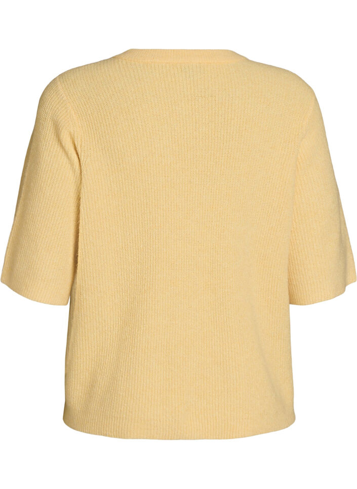 Short-sleeved knit cardigan with bows, Yellow, Packshot image number 1