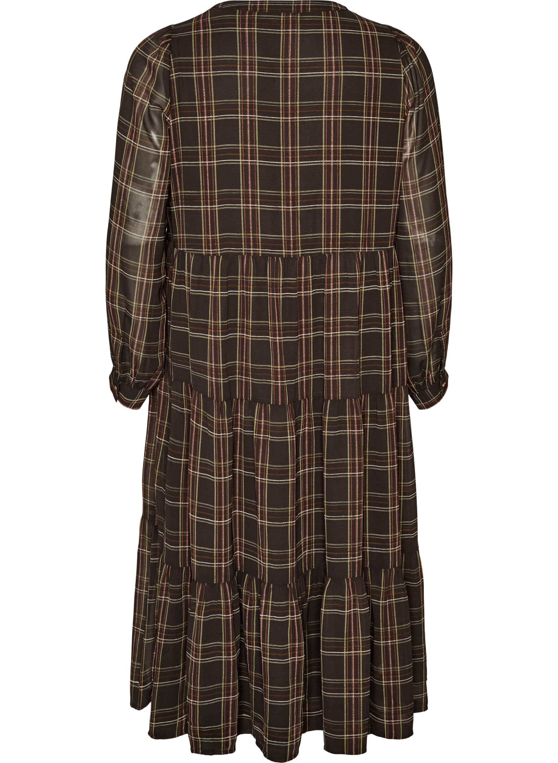 ZizzifashionChecked midi dress with a tiered skirt, Brown, Packshot image number 1
