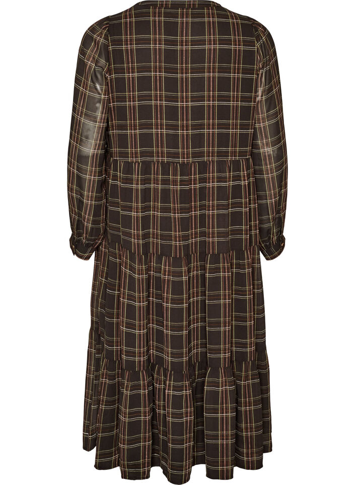 Checked midi dress with a tiered skirt, Brown, Packshot image number 1