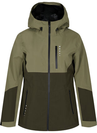 Waterproof shell jacket with hood and reflectors, Forest Night Comb, Packshot image number 0