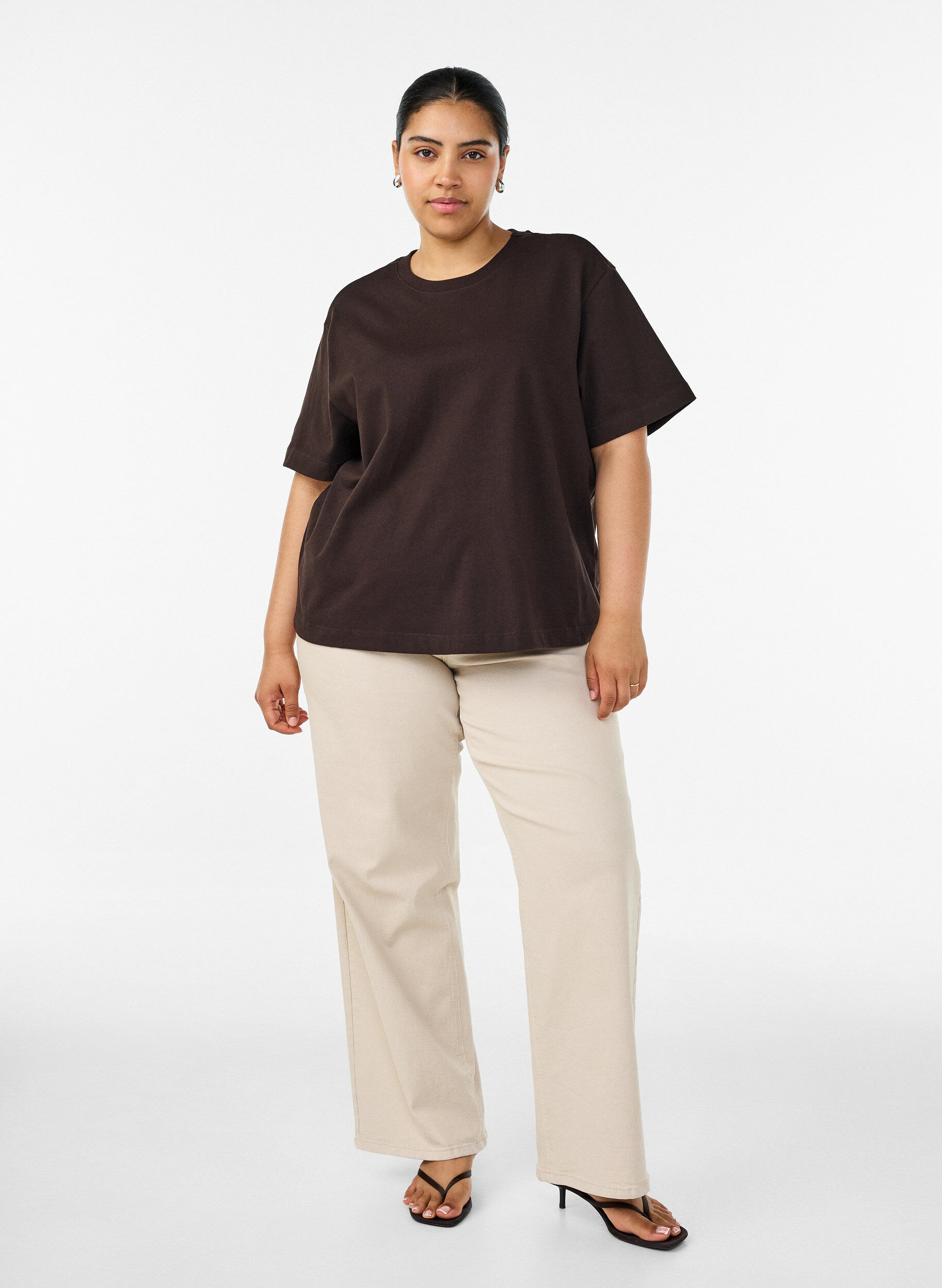 ZizzifashionBoxy cotton T-shirt, Brown, Model image number 1