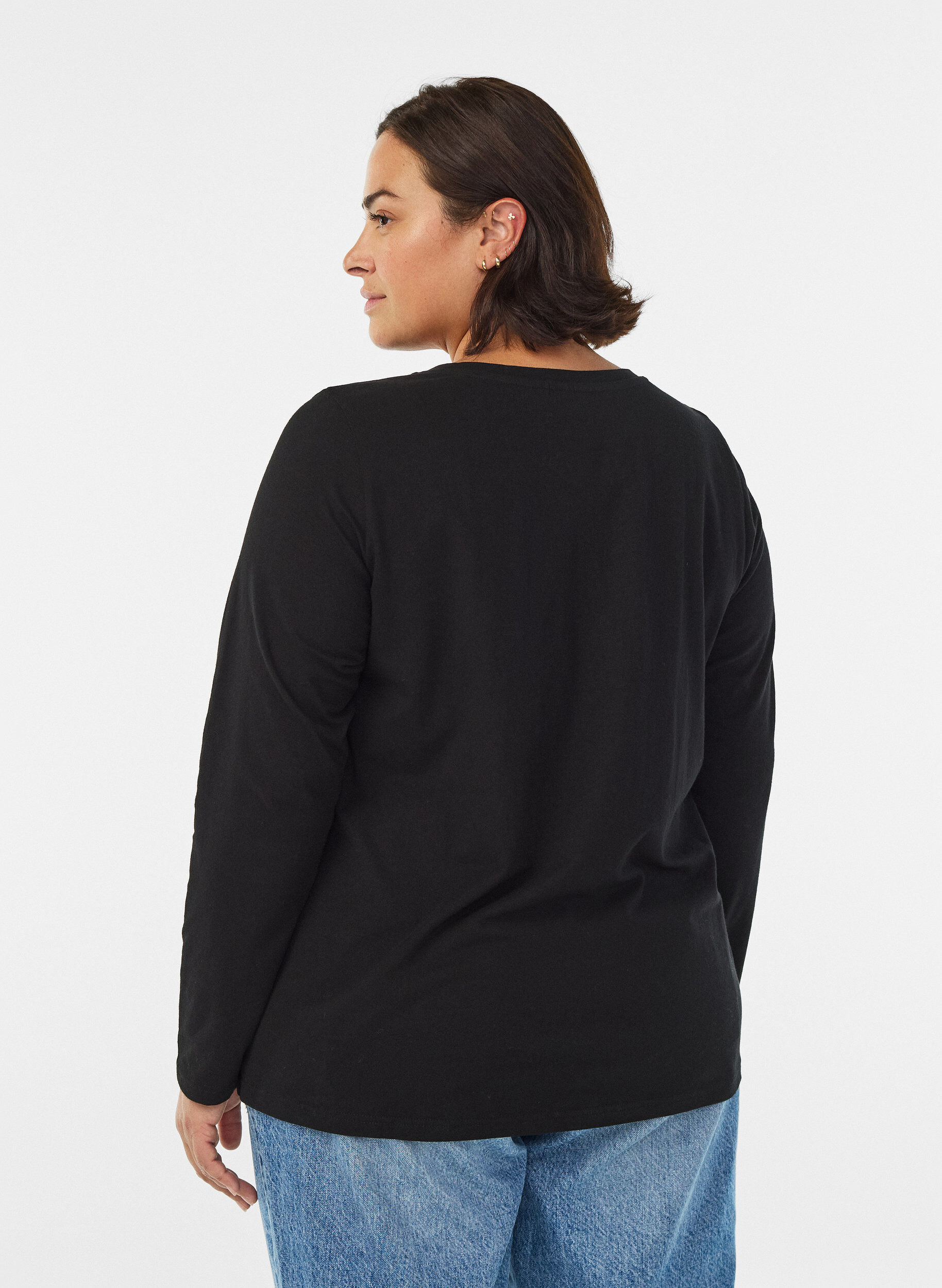 ZizzifashionBasic jersey blouse with long sleeves, Black, Model image number 2