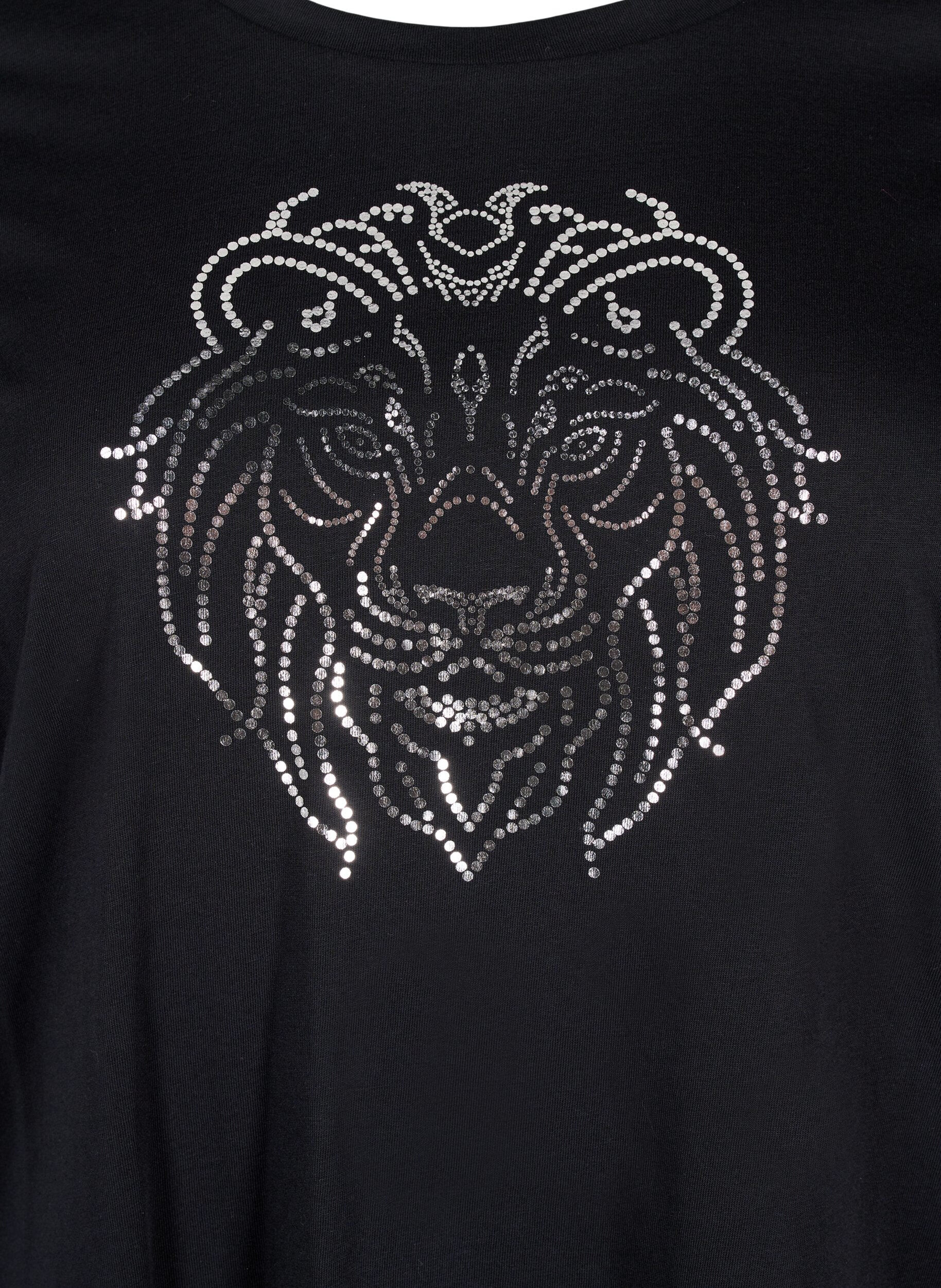 Zizzifashion Cotton T-shirt with print, Black w. Silverlion, Packshot image number 2