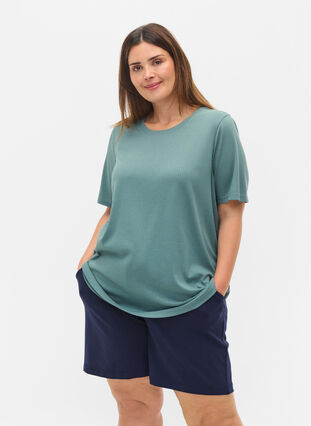 Short-sleeved t-shirt in ribbed fabric, Goblin Blue, Model image number 0