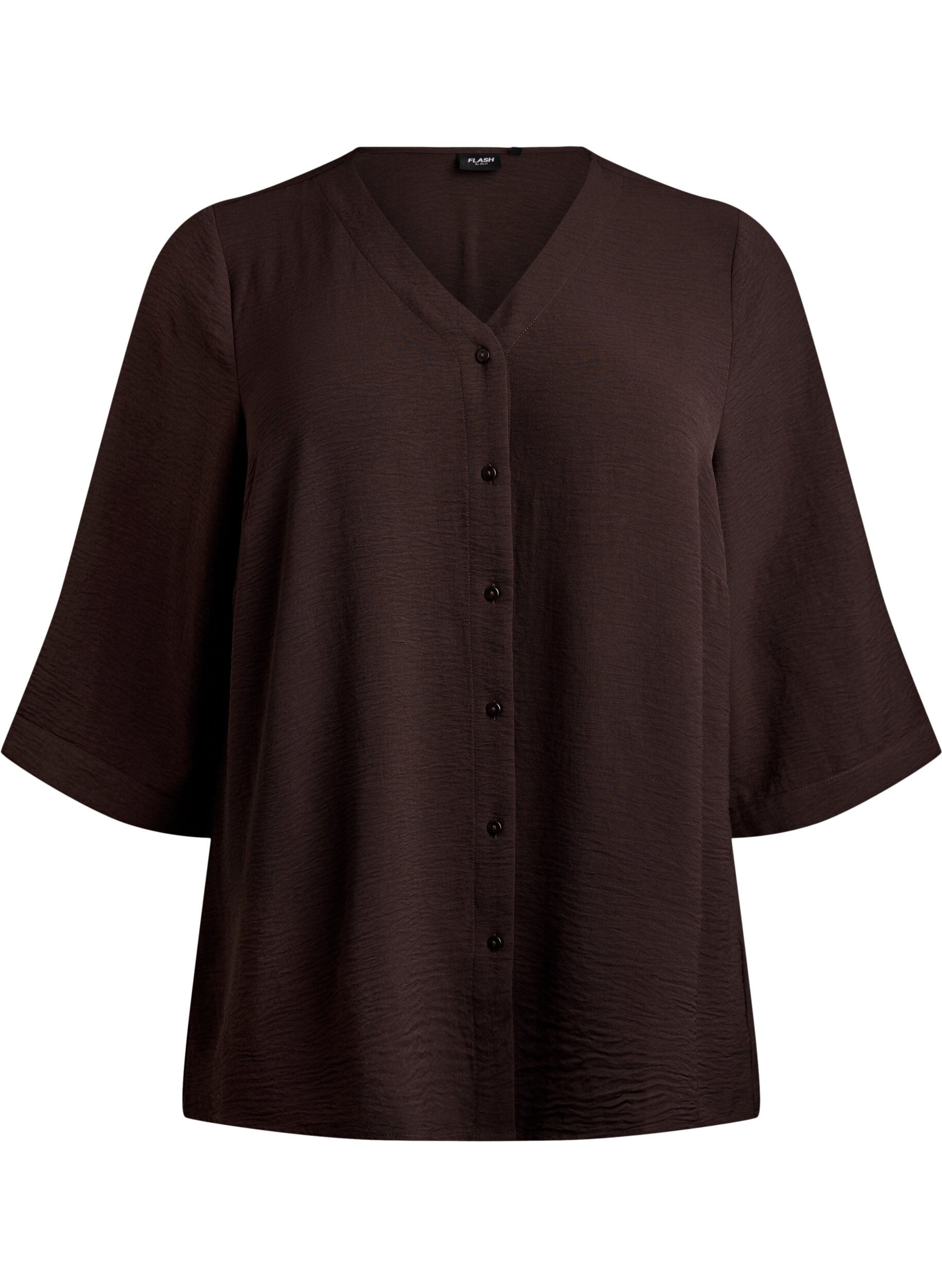 ZizzifashionShirt blouse with V-neck and 3/4 sleeves, Brown, Packshot image number 0