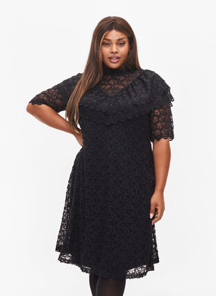 Lace dress with 2/4 sleeves, Black, Model image number 0