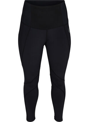 Cropped gym leggings with tummy-tuck effect, Black, Packshot image number 0