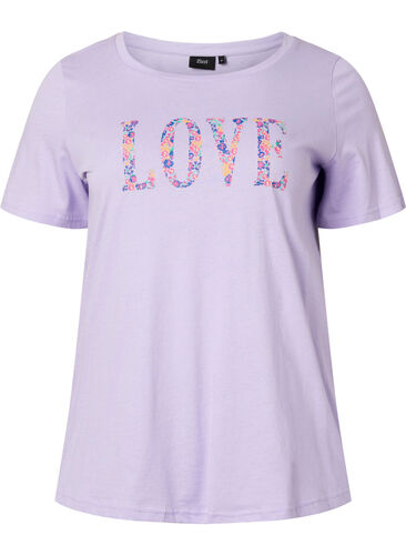 Cotton t-shirt with round neck and print, Lavender W. Love, Packshot image number 0