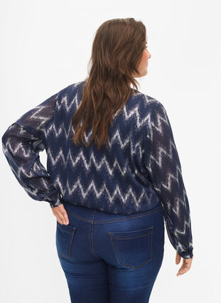 Printed blouse with v-neckline, Navy B/Silver ZigZag, Model image number 1