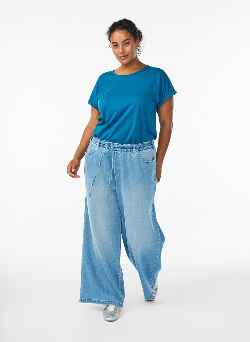 Short sleeved cotton blend t-shirt, Petrol, Model image number 1