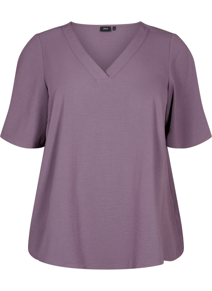 Short-sleeved blouse with A-shape, Vintage Violet, Packshot image number 0