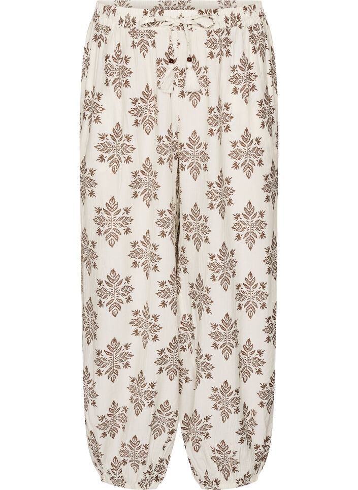 Patterned balloon trousers with a high waist, Vanilla, Packshot image number 0