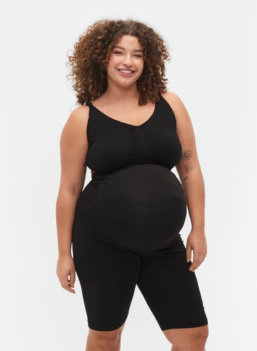 Cotton tight-fitting maternity shorts, Black, Model image number 0