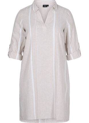 Striped dress made with cotton and linen, White Taupe Stripe, Packshot image number 0