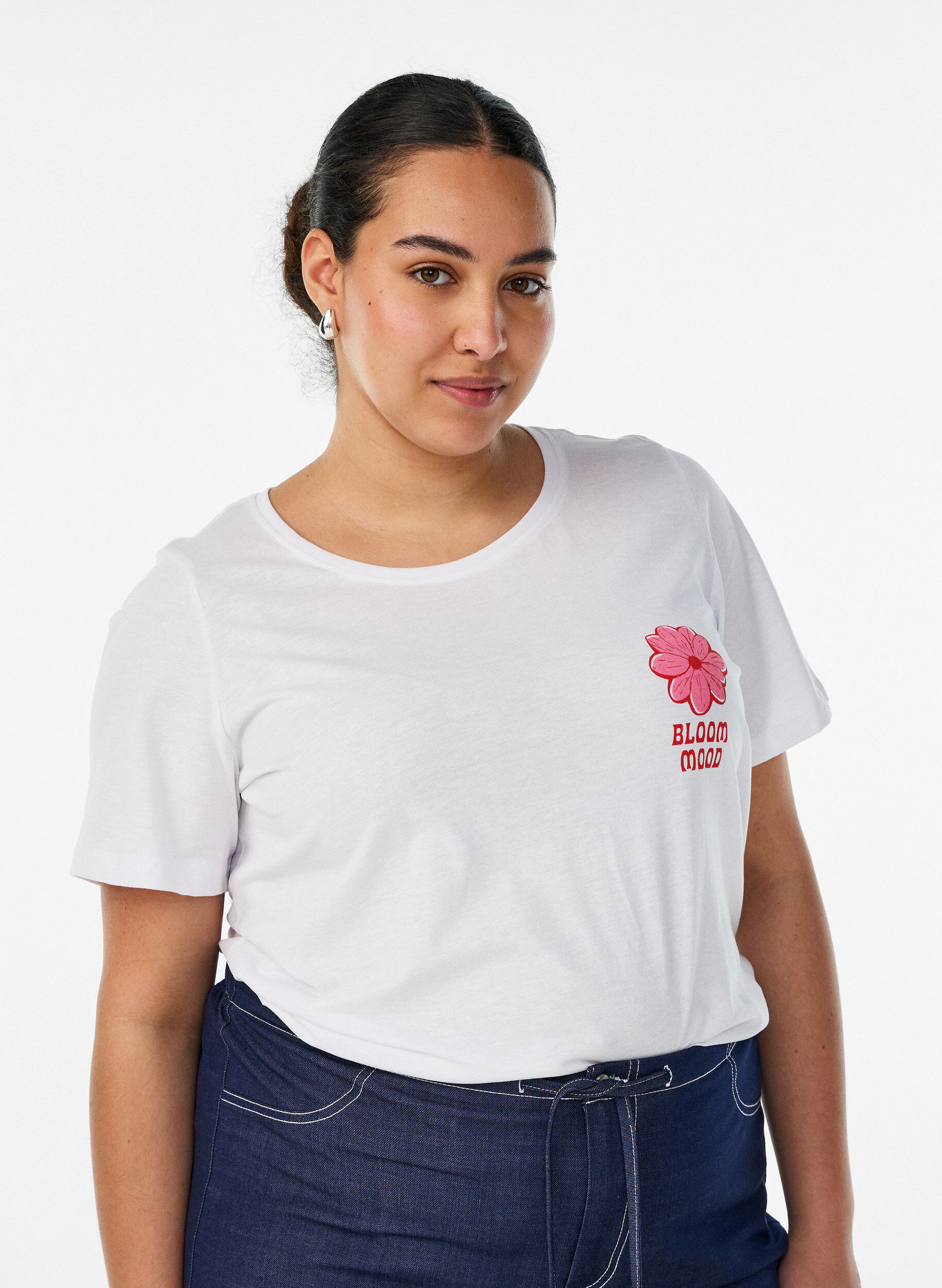 T-shirt with motif, White, Model