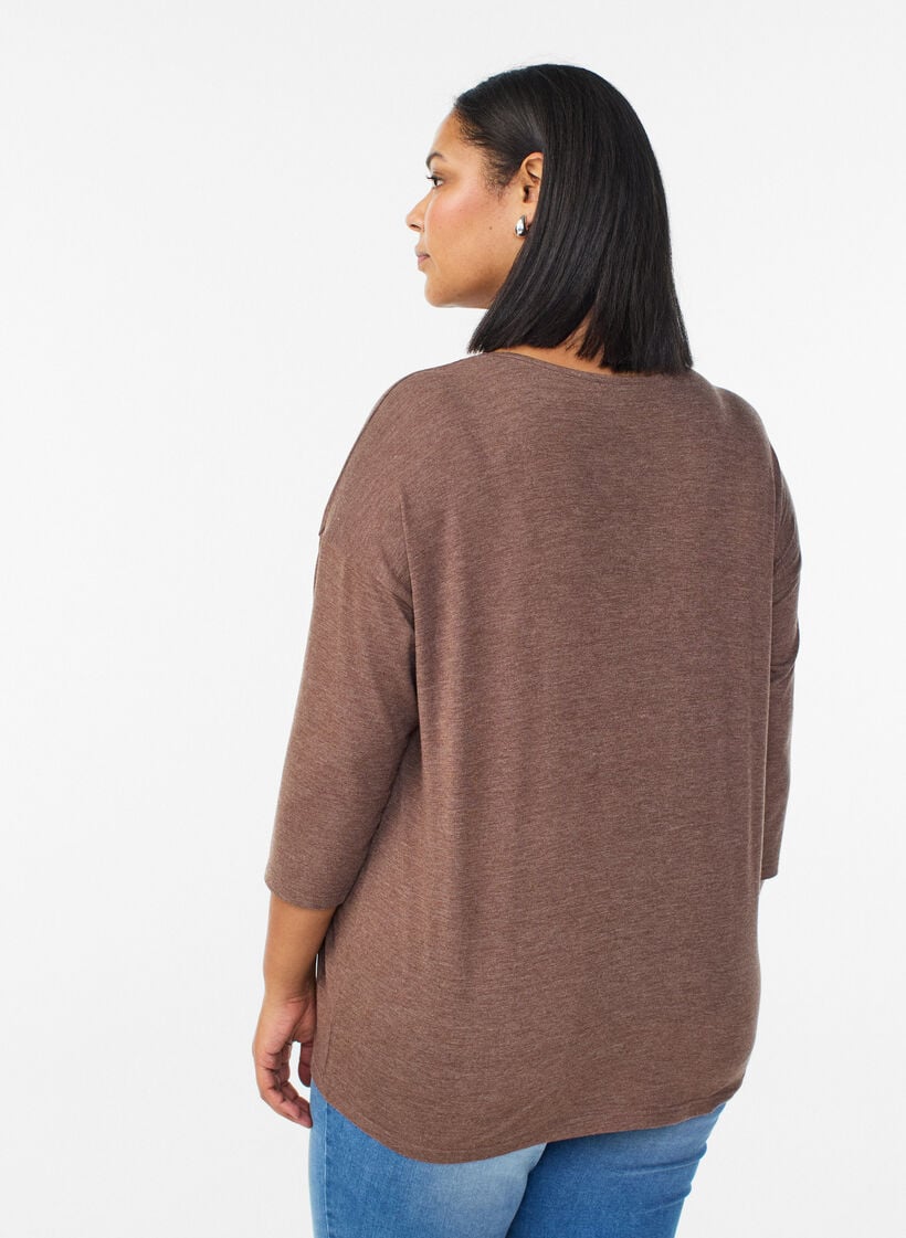 Jersey blouse with 3/4 sleeves, Brown, Model image number 2