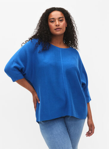 Knitted blouse with 3/4 sleeves, Princess Blue, Model image number 0