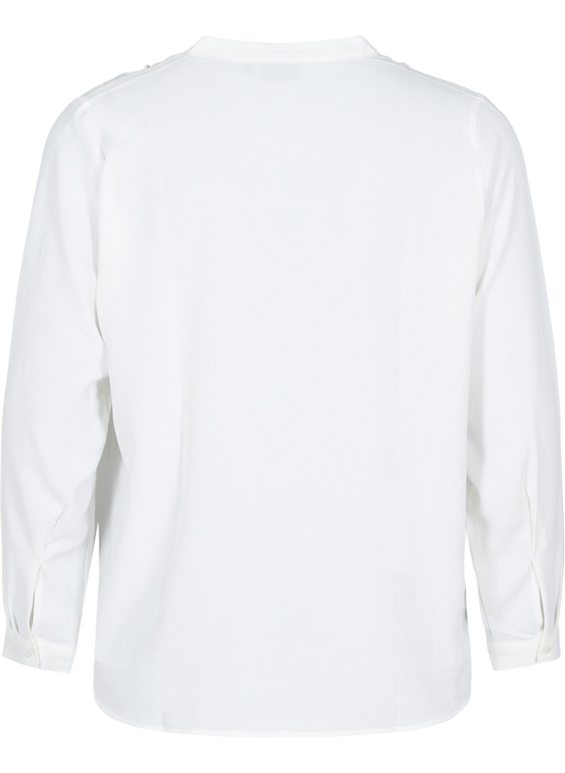 Zizzifashion Long-sleeved shirt blouse with V-neck, Bright White, Packshot image number 1