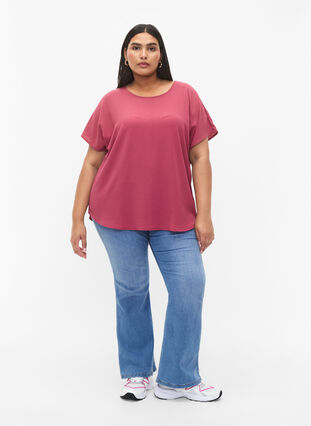 Blouse with short sleeves and a round neckline, Dry Rose, Model image number 2