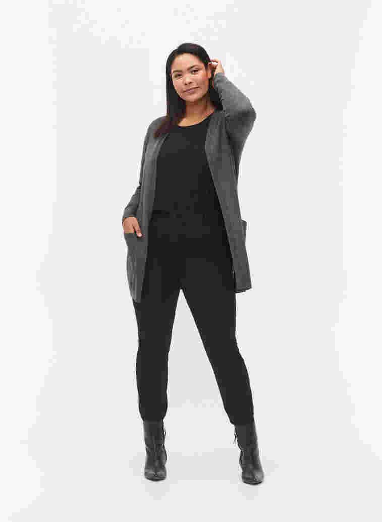 Long knitted cardigan in a viscose blend, Dark Grey Melange, Model image number 2